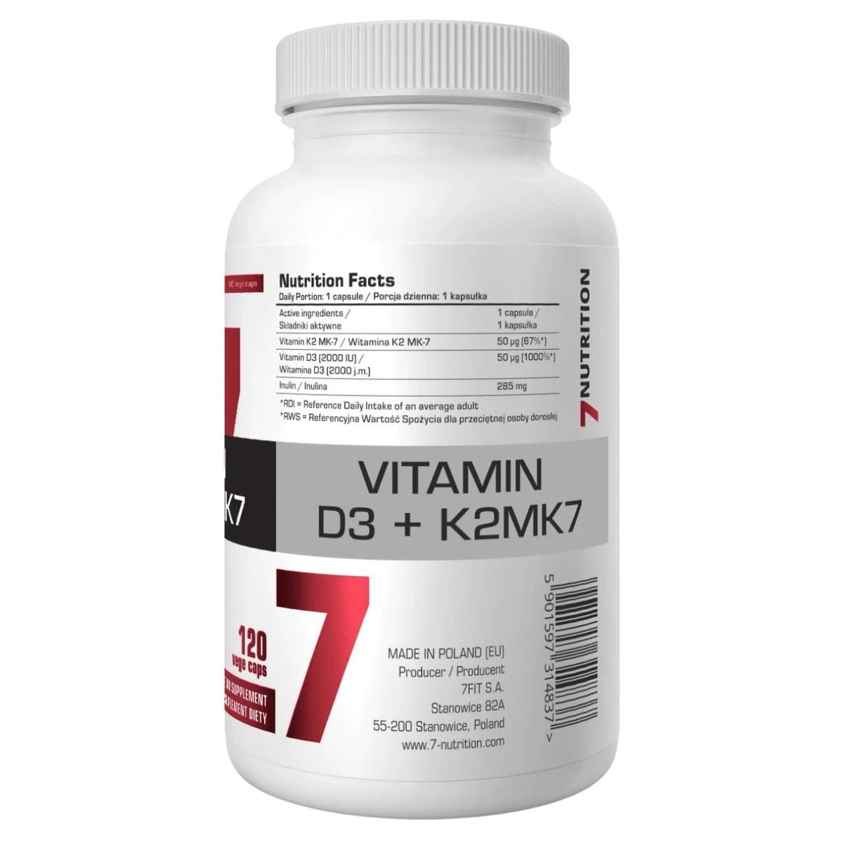 7Nutrition Vitamin D3 + K2MK7 2000 IU - 120 Capsules
