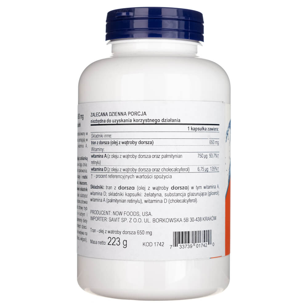 Now Foods Cod Liver Oil 650 mg - 250 Softgels