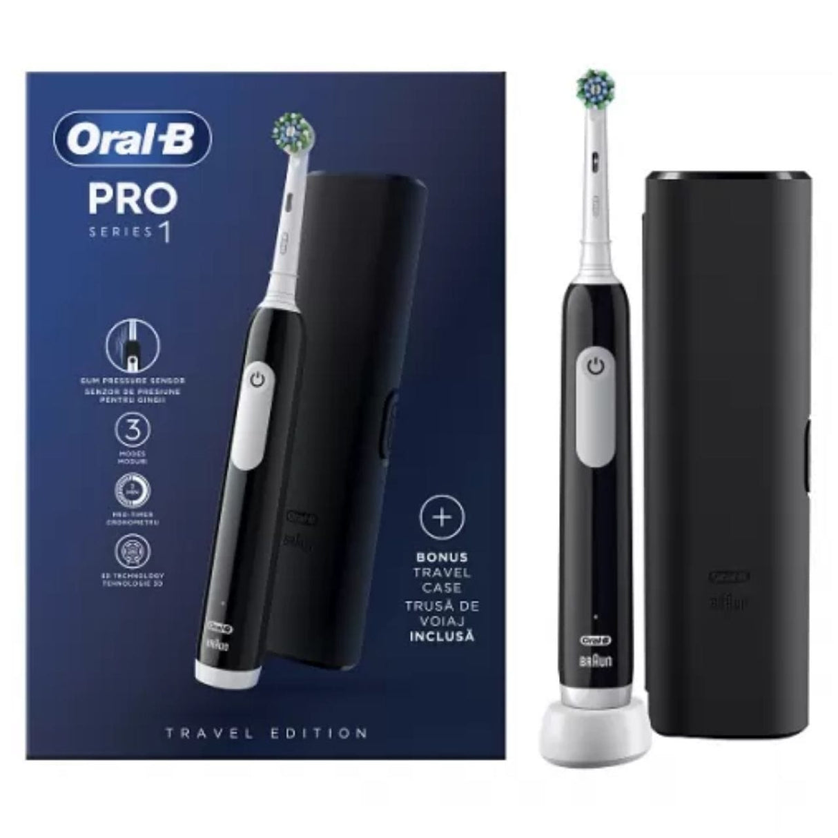 Oral-B Pro Series 1 Black Electric Toothbrush with Case + Brush Head - Black