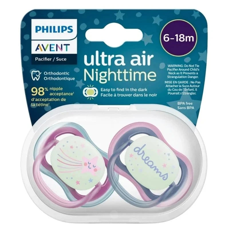 Philips Avent Ultra Air Nighttime Pacifier, 6-18 Months, Girl - 2 Pieces