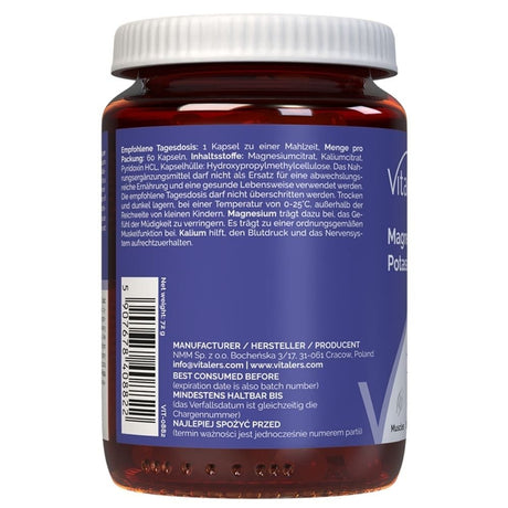 Vitaler's Horčík 100 mg + draslík 150 mg + vitamín B6 6 mg - 60 kapsúl