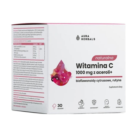 Aura Herbals Natural Vitamin C 1000 mg from Acerola, Cherry - 30 Sachets