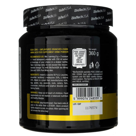 BioTech USA BCAA ZERO Amino Acid Drink Powder, Unflavoured - 360 g