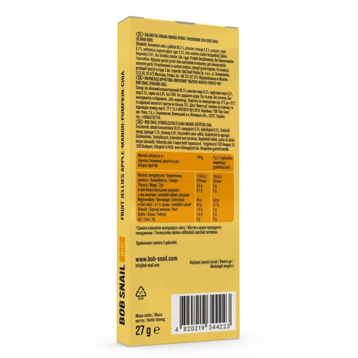 Bob Snail Apple-Mango-Pumpkin-Chia Fruit Jelly with No Added Sugar - 27 g