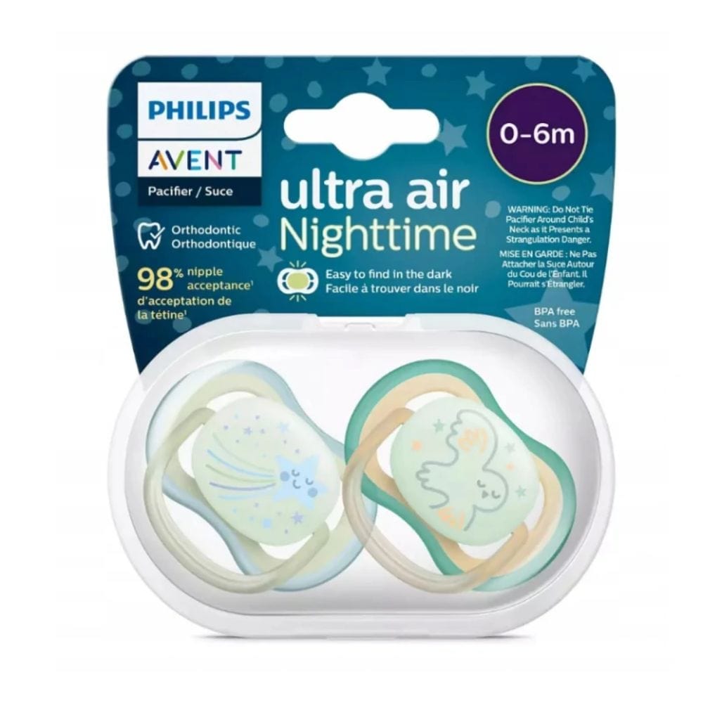 Philips Avent Ultra Air Nighttime Orthodontic Pacifier 0-6m, Boy - 2 Pieces